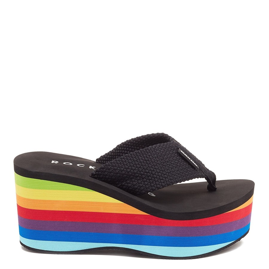 Flip Flops Rocket Dog | Crush Rainbow Black Platform Flip Flop By Rocket Dog